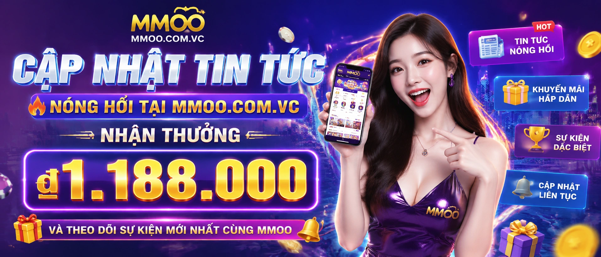 Tin tức mmoo với giao diện cập nhật nổi bật và tin khuyến mãi lễ hội